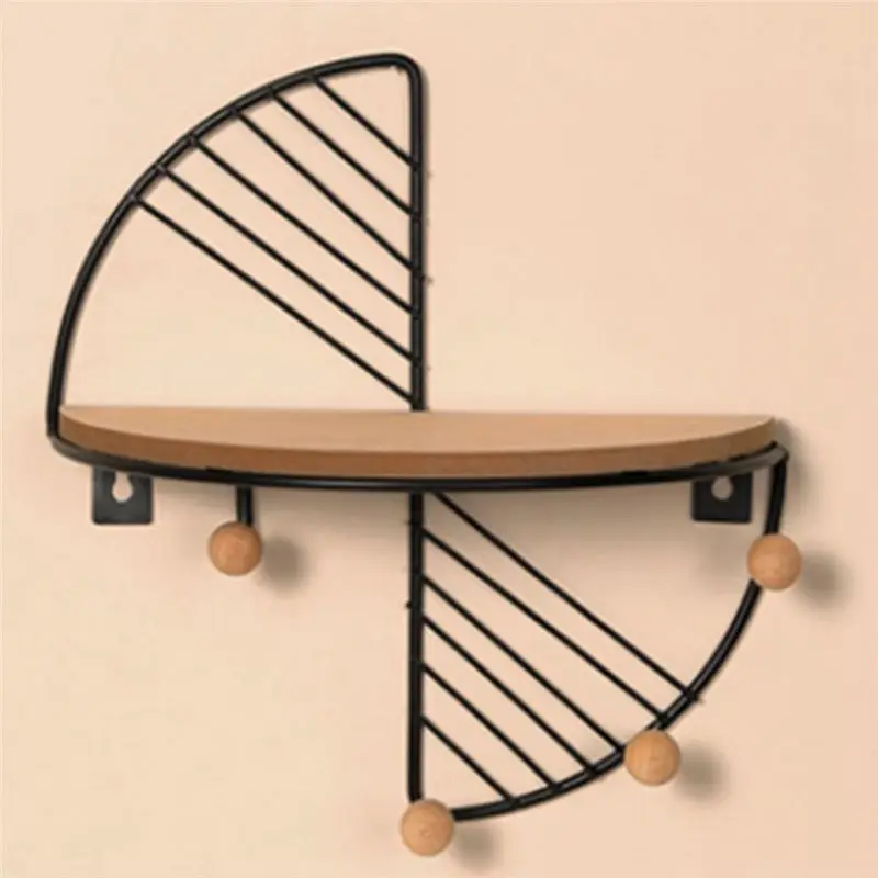 【Big Deal】Fan Shape Floating Shelves Metal Wall Decor,Wood Wall Mounted Storage Shelf Home Decorations Art For Bedroom Living Ro