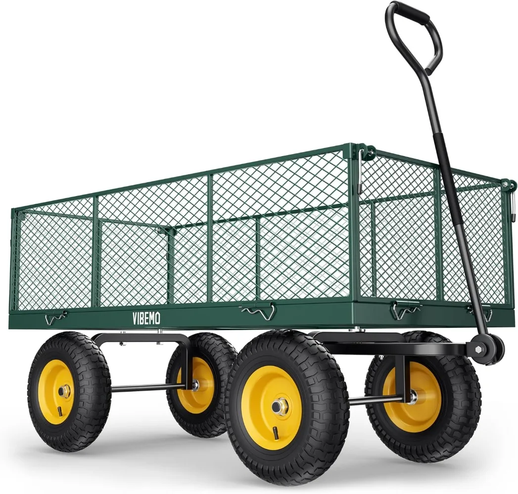 Steel Garden Cart, 2-in-1 1400 lbs Heavy Duty Utility Wagon, with Removable Mesh Sides to Convert into Flatbed