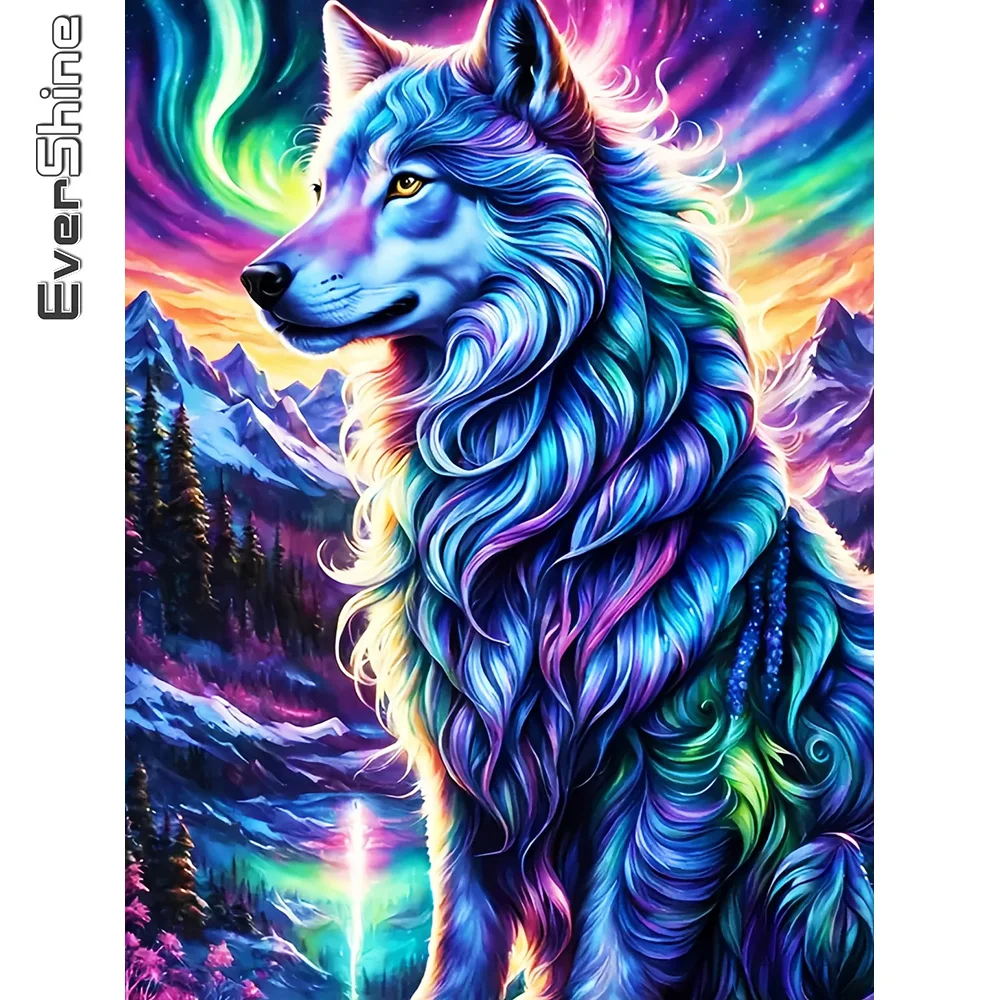 EverShine Diamond Embroidery Wolf Full Square Drill Diamond Painting Animal Mosaic Cartoon Rhinestone Pictures Home Decoration