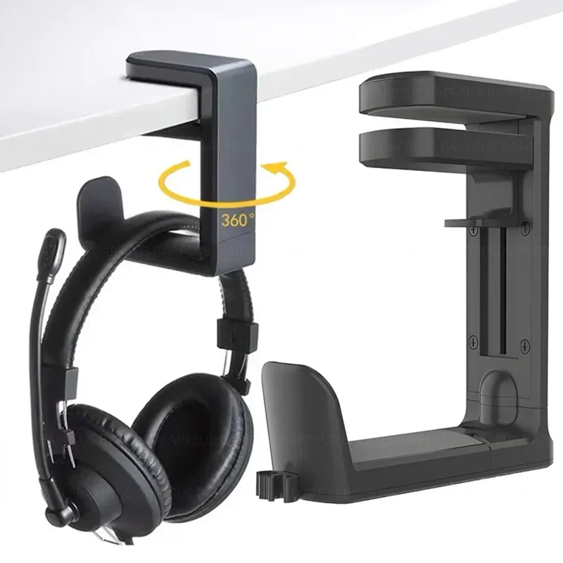 360° Rotation Headphone Hook Holder Gaming Headset Stand PC Adjustable Headphone Bracket Desk Hanger with Cable Clip Universal