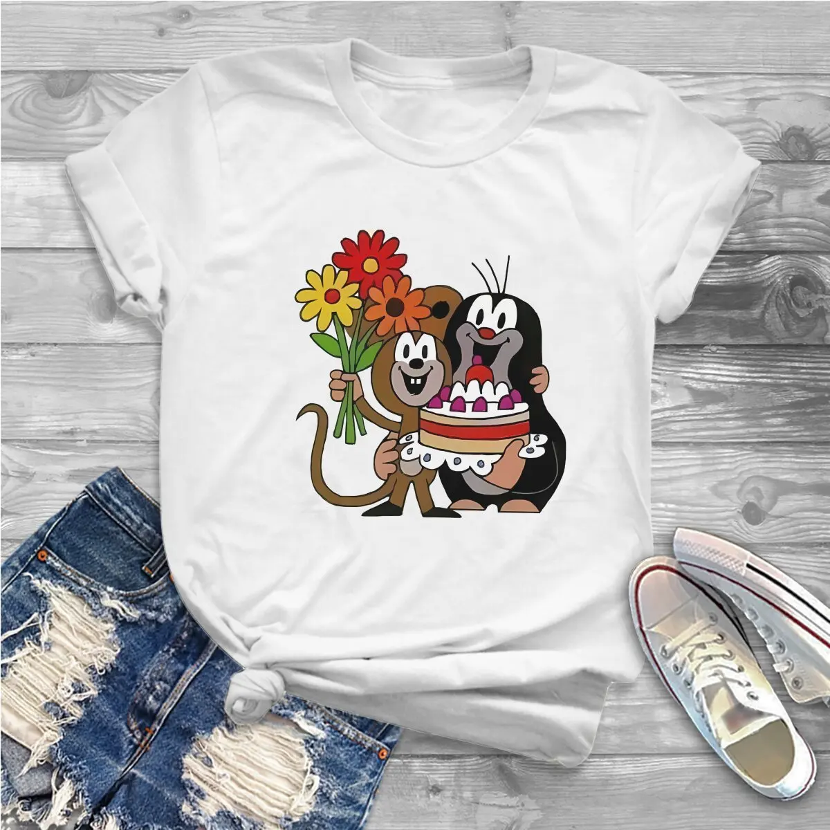 Novelty TShirt For Women The Little Mole Y2k Tops Harajuku Female Polyester T Shirt Soft Graphic