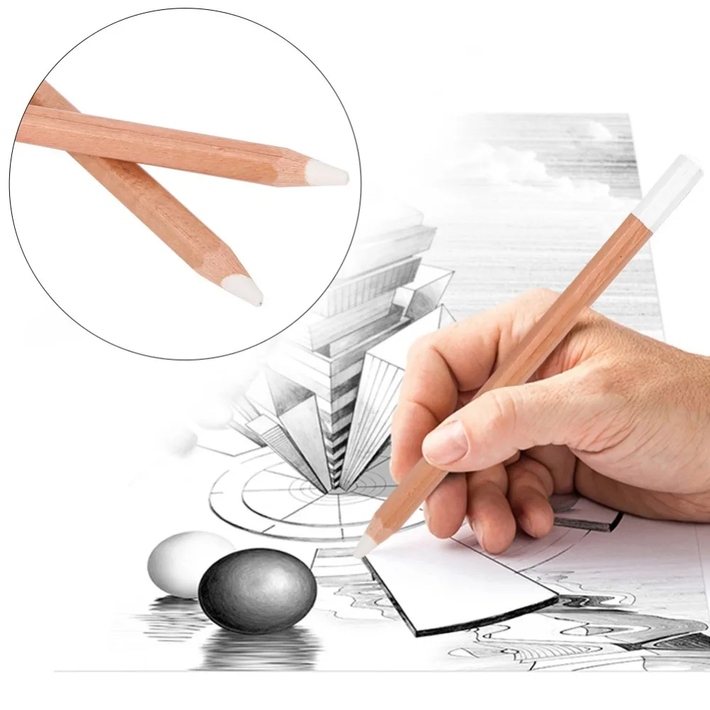 2PCS 6.9in White Charcoal Pencil Wood Smooth Marking Art Drawing Tool Easy Blending High Coverage Core Sketching Pencil