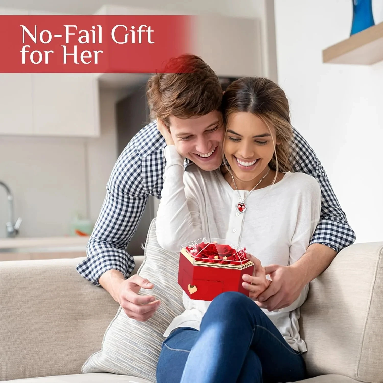 Herz und Schwert Halsketten-Set Rosen-Schmuck Geschenkbox EDELSTAHL Kristall Paar-Halsketten Muttertag Geschenkideen für Frauen – Detail 17