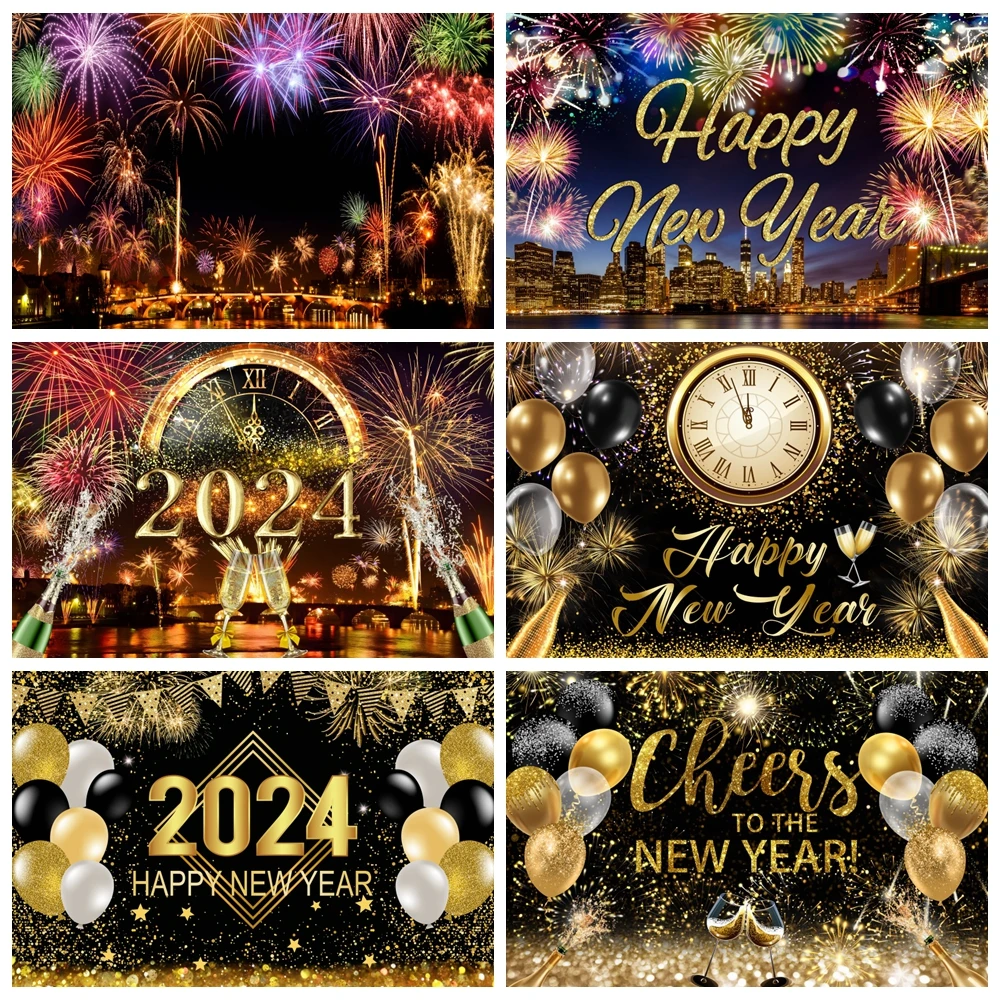 Happy New Year Backdrop for Photography New Year Eve Sparklers Fireworks Celebrate Party Family Christmas Photo Background Decor