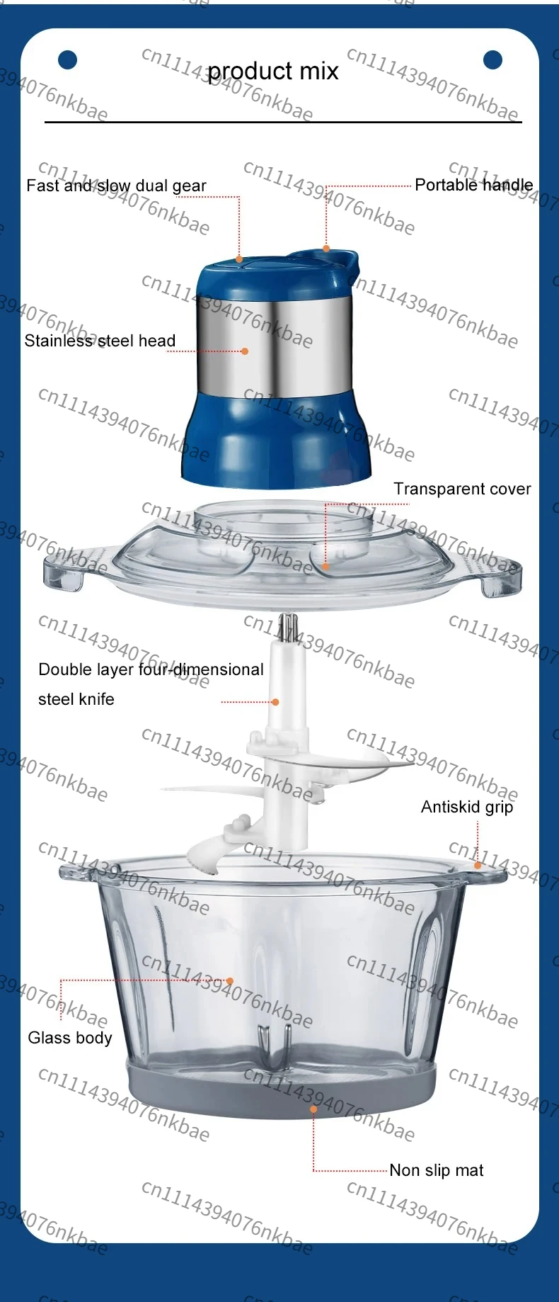 Multifunctional Electric Fruit & Vegetable Chopper, Household Meat Grinder with Garlic Peeler & Shredder Function