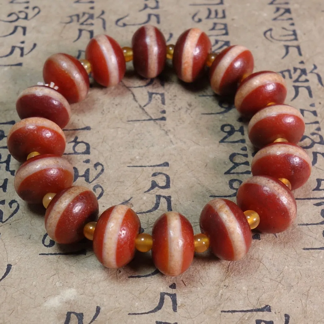 Tibetan red meat first-line pharmacist abacus agate bucket dzi bead bracelet Duobao bracelet bead partition accessories 10 * 14m