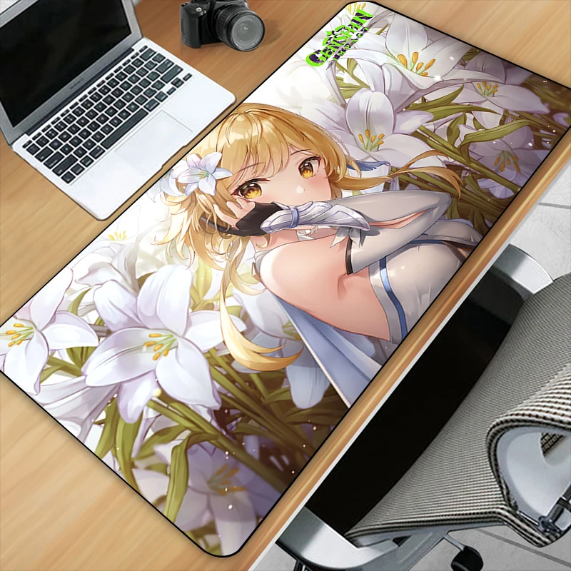 เกม Genshin Impact Art HD พิมพ์ XXL Mouse Pad Gamer อุปกรณ์เสริมขนาดใหญ่แผ่นคอมพิวเตอร์ล็อคขอบคีย์บอร์ด Non-ลื่น