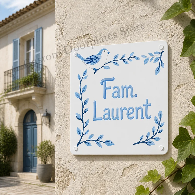 

Custom Acrylic House Number Outdoor Sign, Bird Leaf House Number Plaque for Home Door Wall, Family Name Address Sign
