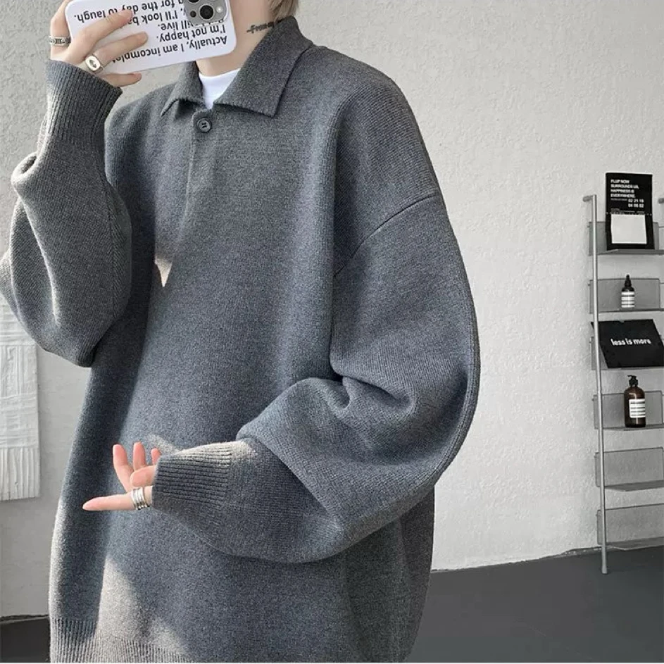 Coupe ample Long Sve pull tricoté col Bla hommes automne hiver Faionable polyvalent paresseux Sle couche de finition