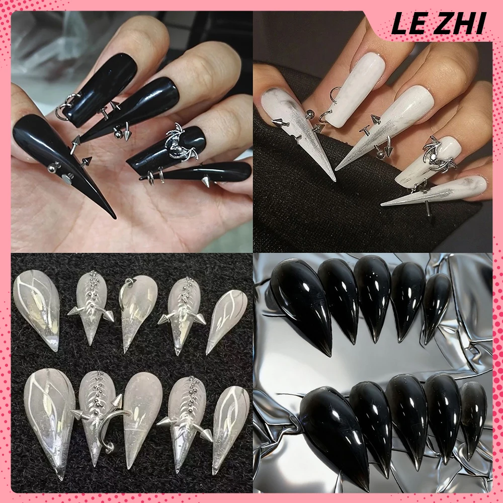 Spicy Girl Colorful Long Beast Claw Dragon Shaped Claw Reusable Press On Nails Rivet Wings Star Diamond Lace Bowknot Fake Nails