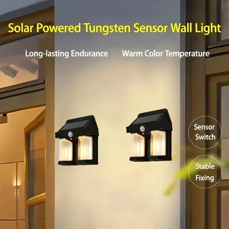 1 solar wall light equipped with a tungsten bulb a motion sensor and multiple lighting modes - durable, easy to install, suit