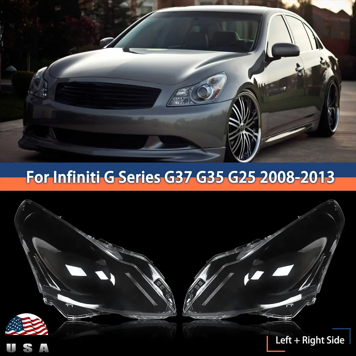 Front Headlight Lens Cover for Infiniti G Series G37 G35 G25 Q40 Transparent Cover Headlight Glass Shell Lamp Shade 2008-2013