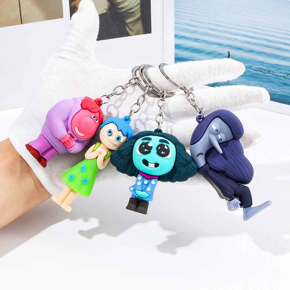 8PCS Disney Inside Out 2 Keychains Cartoon Sadness Anger Disgust Fear Action Figures Dolls Key Rings Kawaii Bags Pendants Kids