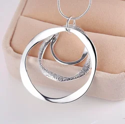 40-75cm Charms nobel 925 Sterling Silver Bohemia three circle pendant Necklace For Women Wedding Jewelry party Christmas gifts