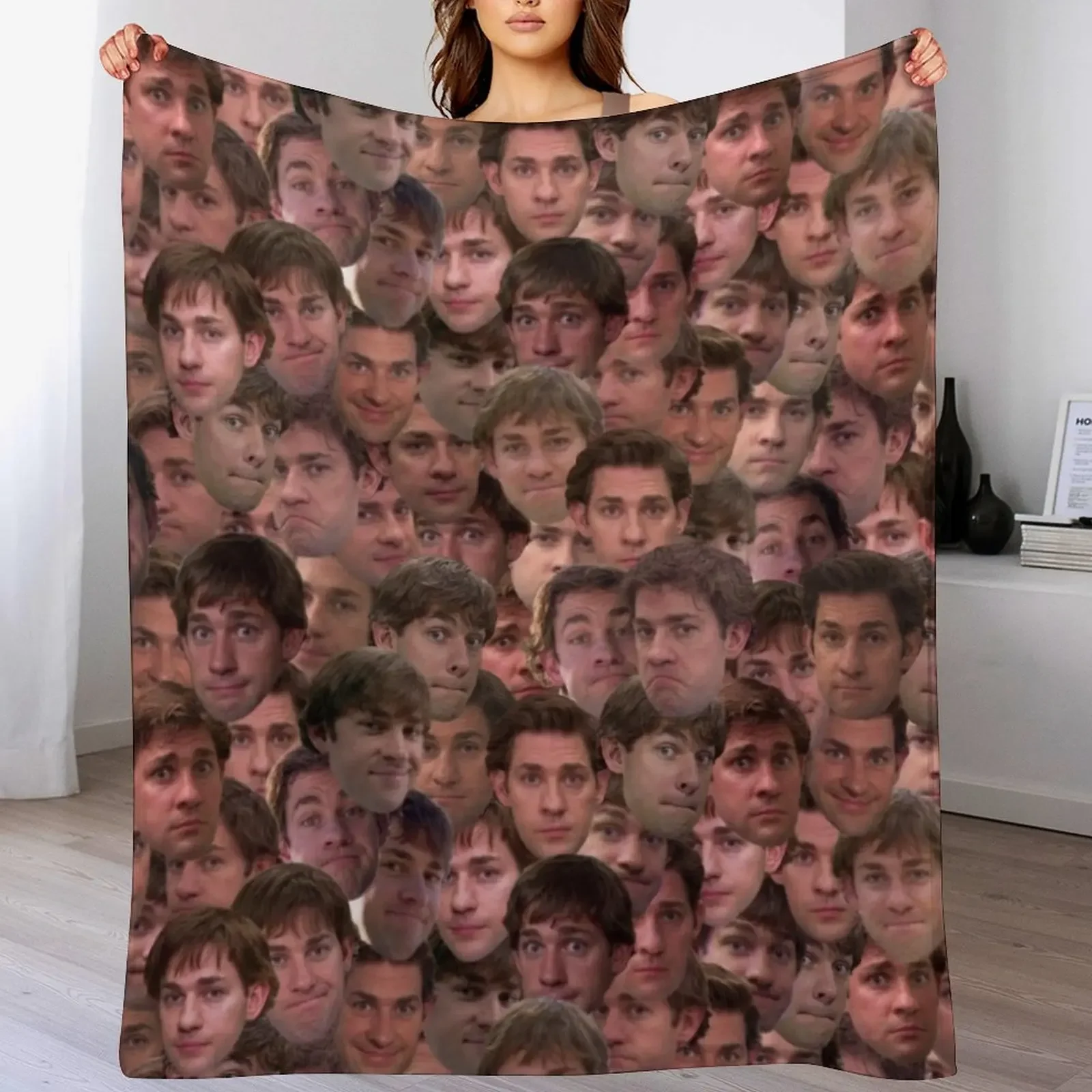 

The Many Faces of Jim Halpert - Mashup Throw Blanket anime Weighted Custom Retros Blankets