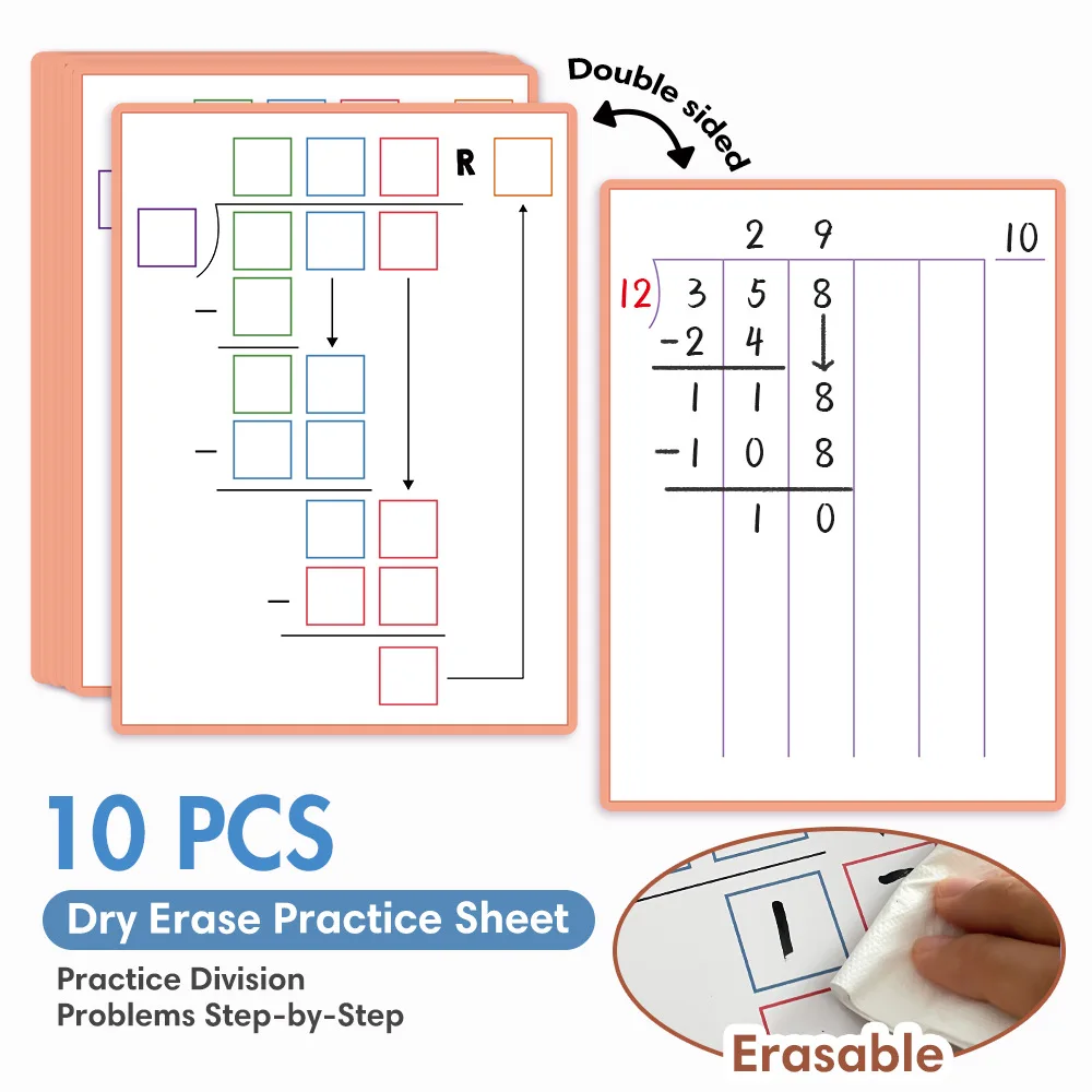 Elementary Math Learning Aids Double Sided Erasable Division Operation Steps A4 Size Calculation Process Draft