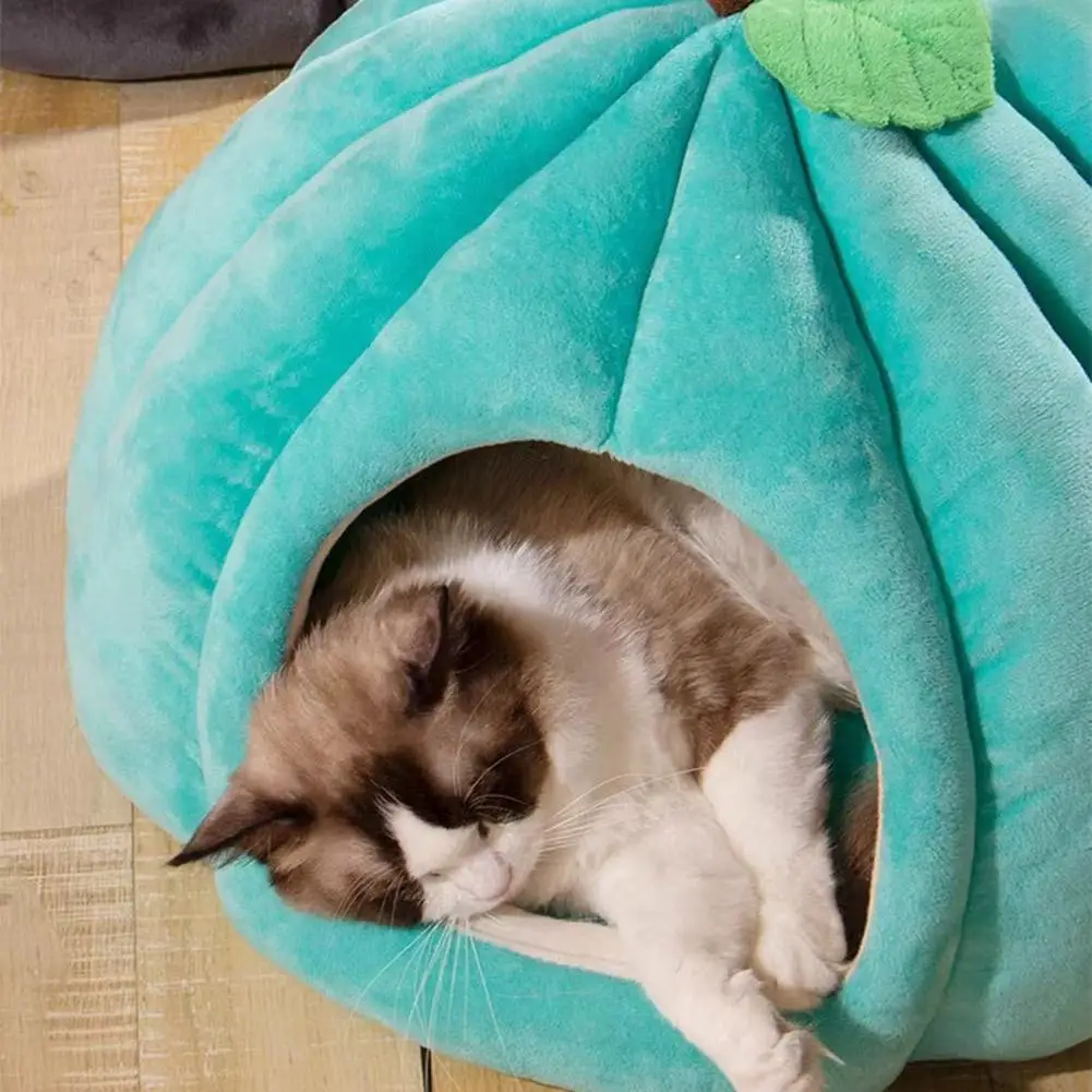 3D Pumpkin Pet House Semi-enclosed Removable Bottom Non-slip Soft PP Cotton Warm Cat Villa Autumn And Winter Small Dog Kennel