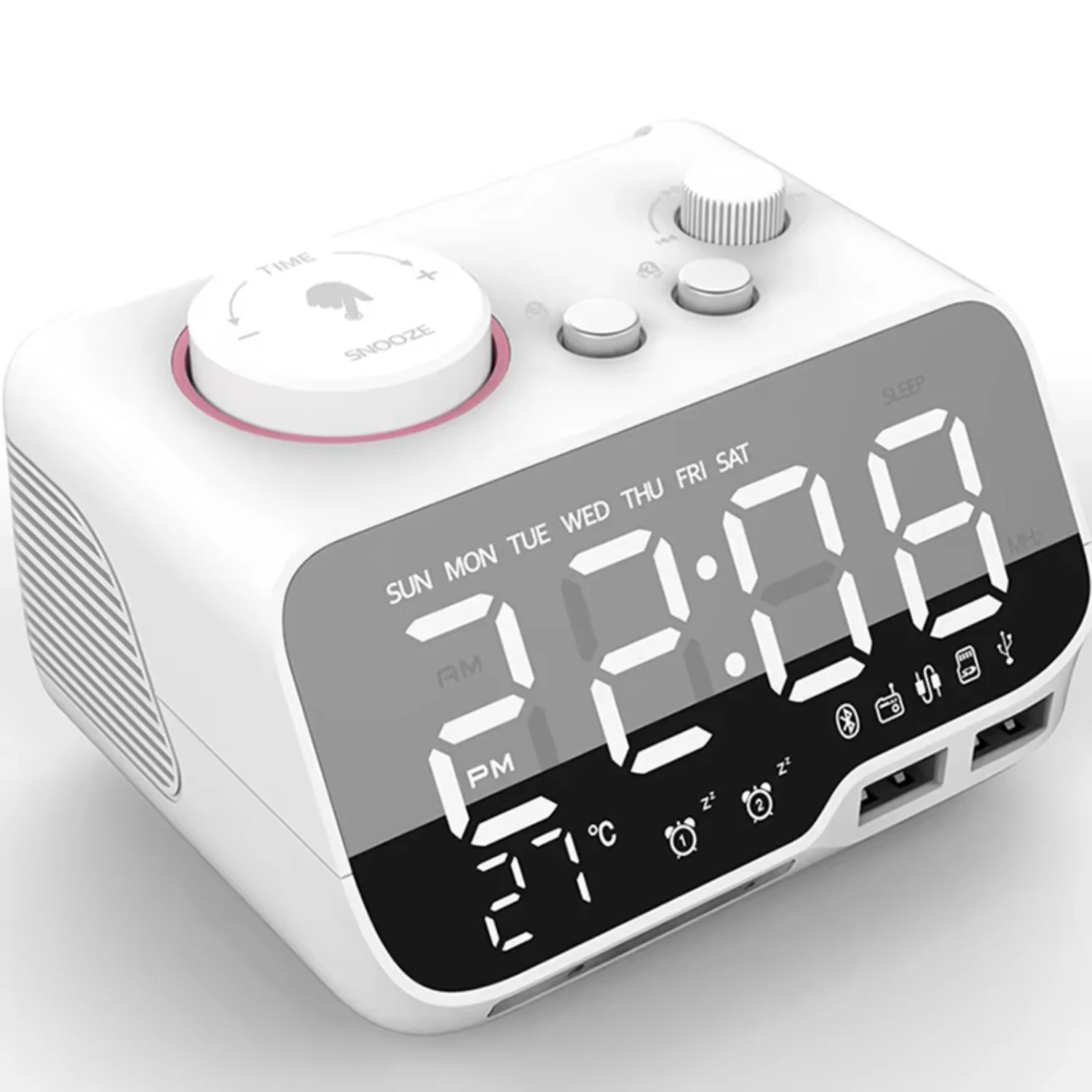 Alarm Clock Bluetooth-compatible Speaker Full Range, FM Radio Digital Clock with Temperature, USB Charger,  Bedrooms