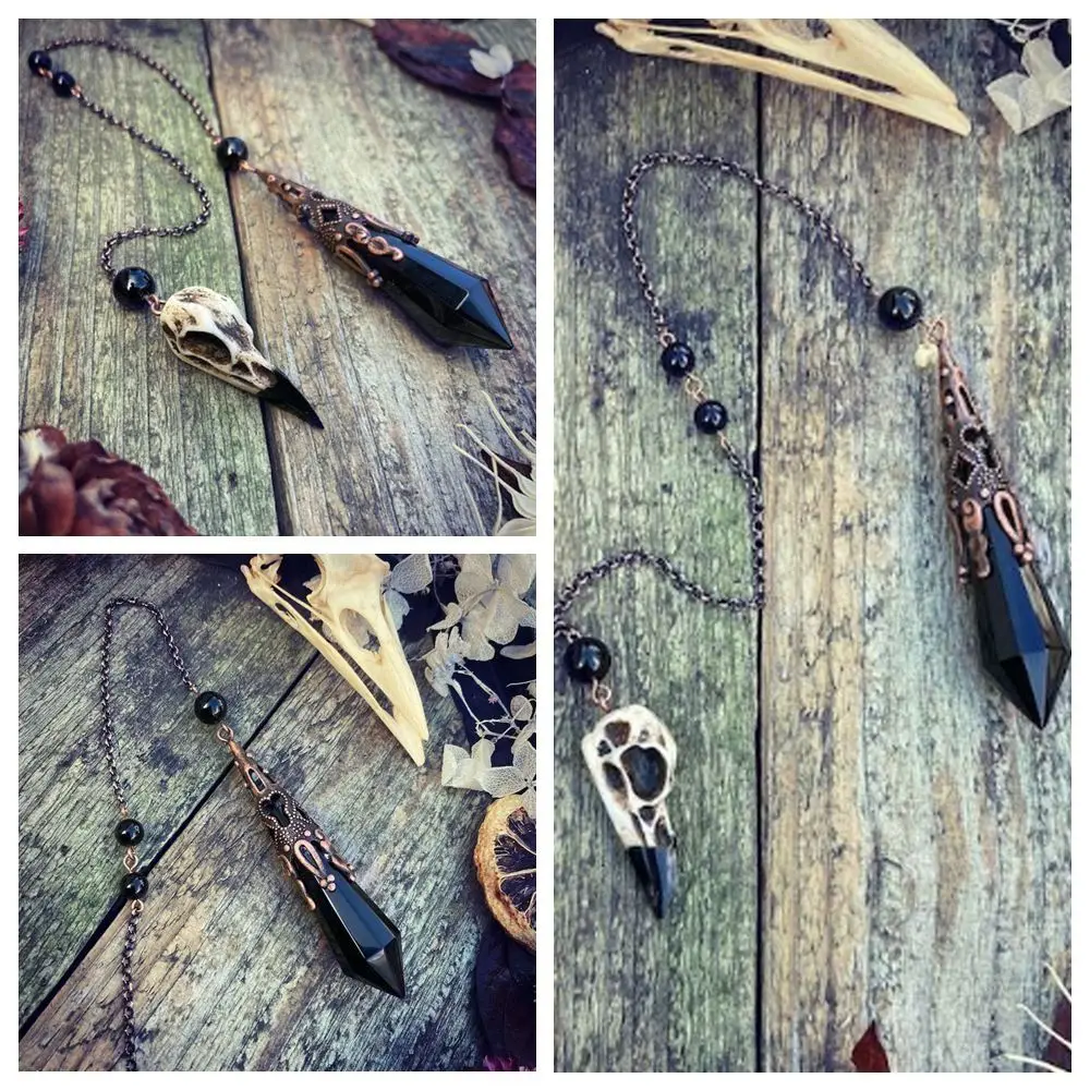 천연석 블랙 흑요석 크리스탈 진자 치유 부적 레이키 진자 펜던트 체인 레이키 영적 진자