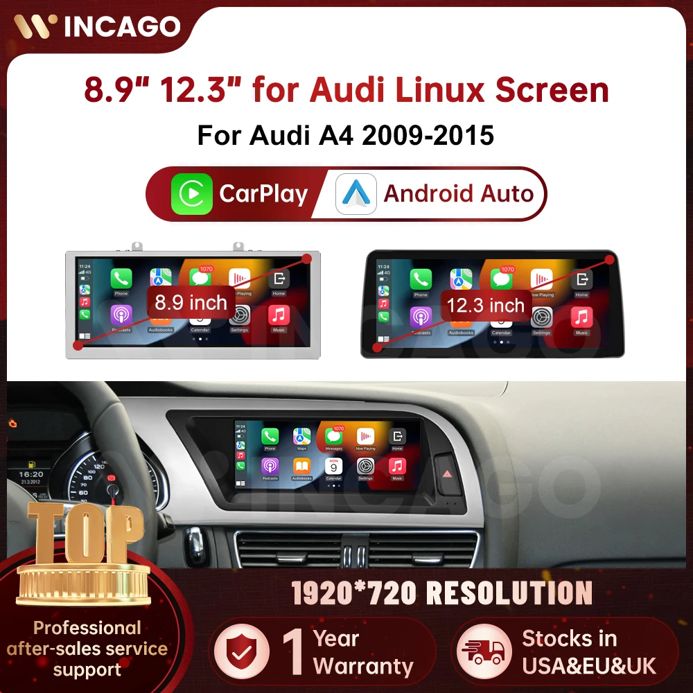 

Wincago 8.9" 12.3 inch Touchscreen Airplay Autolink Android Auto Wireless CarPlay Multimedia Linux Screen For Audi A4 2009-2015