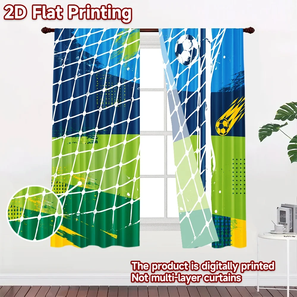 2D flat 2pcs Curtain Modern Minimalist Style Curtains Soccer Goal Shot Digitally printed polyester, colorfast Holiday