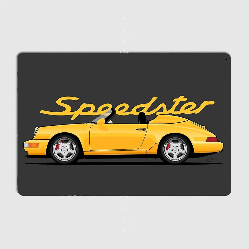 ديكور المنزل صورة معدنية ملصق داخلي خارجي سرعة أصفر 911 964 Speedster كلاسيكي سيارة رياضية تين تسجيل ديكور جدران الغرفة