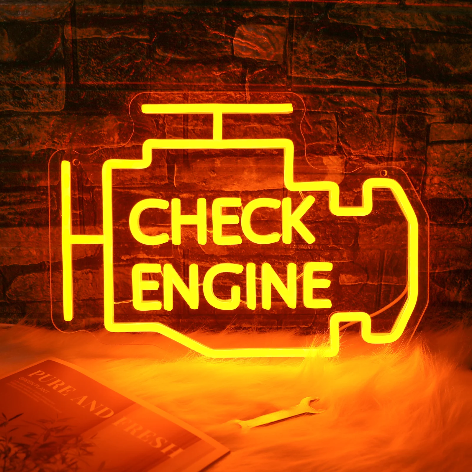 UponRay-Neon Check Engine Sign LED Light, Auto Room Garage Repair, Shop Wall Decor, Bar Party, Luminous Lamp, USB Power