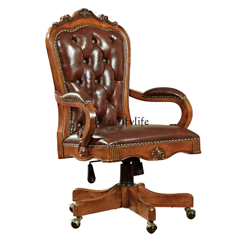 

05-ls 18Solid Wood Computer Chair Home Leather Backrest Boss Chair