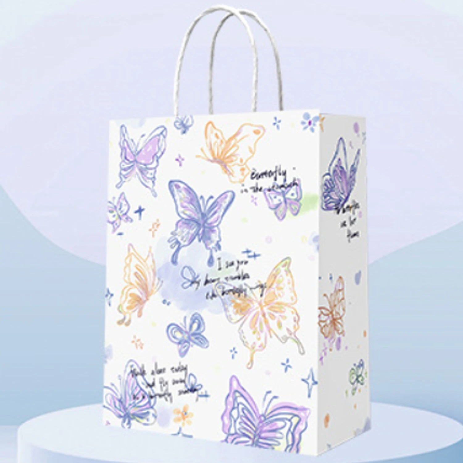 21 * 8 * 15cm Butterfly Leather Paper Bag Handheld Bag High end Paper Bag Disposable Milk Tea Takeout Packaging Shopping Gift