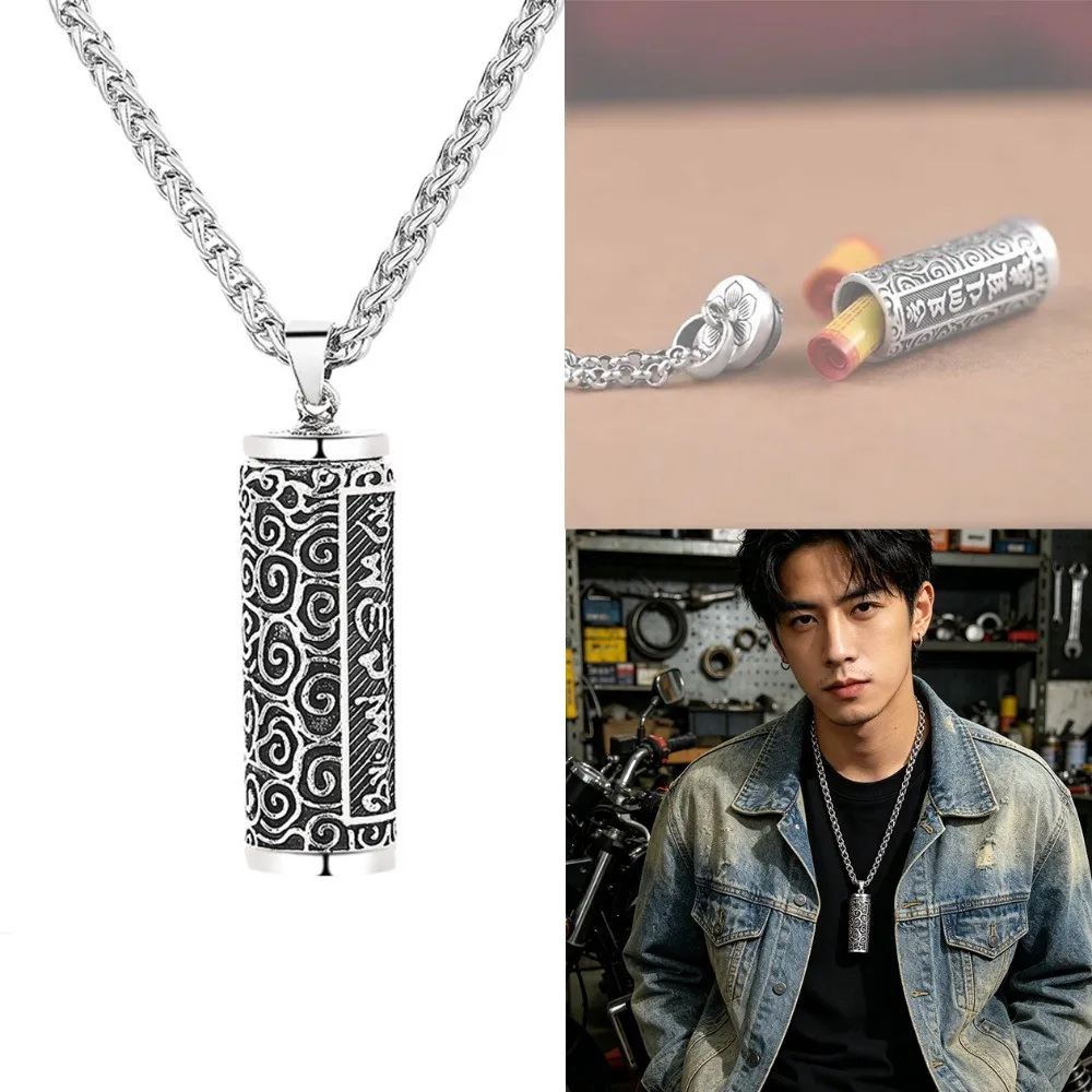 Retro Six Character Mantra Hollow Gawu Box Pendant Necklace Openable Fashion Jewelry Accessory Unisex Daily Wear Holiday Gift