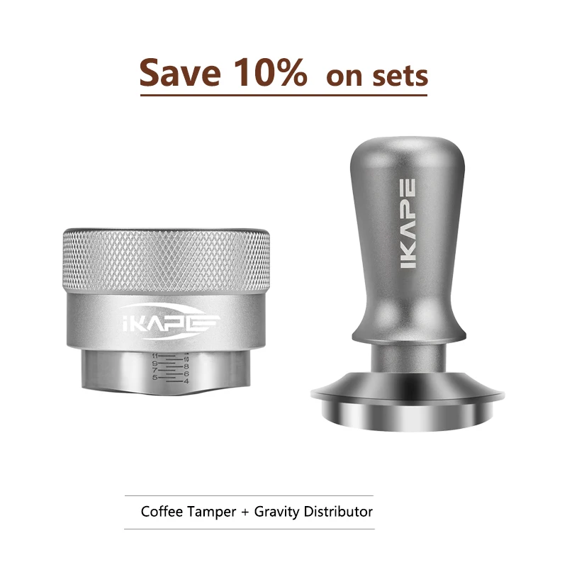 IKAPE Kaffeeverteiler, passend für 49 mm, 51 mm, 54 mm, 58 mm Espresso-Siebträger Espresso, Schwerkraftverteiler (Schwarz/Silber)