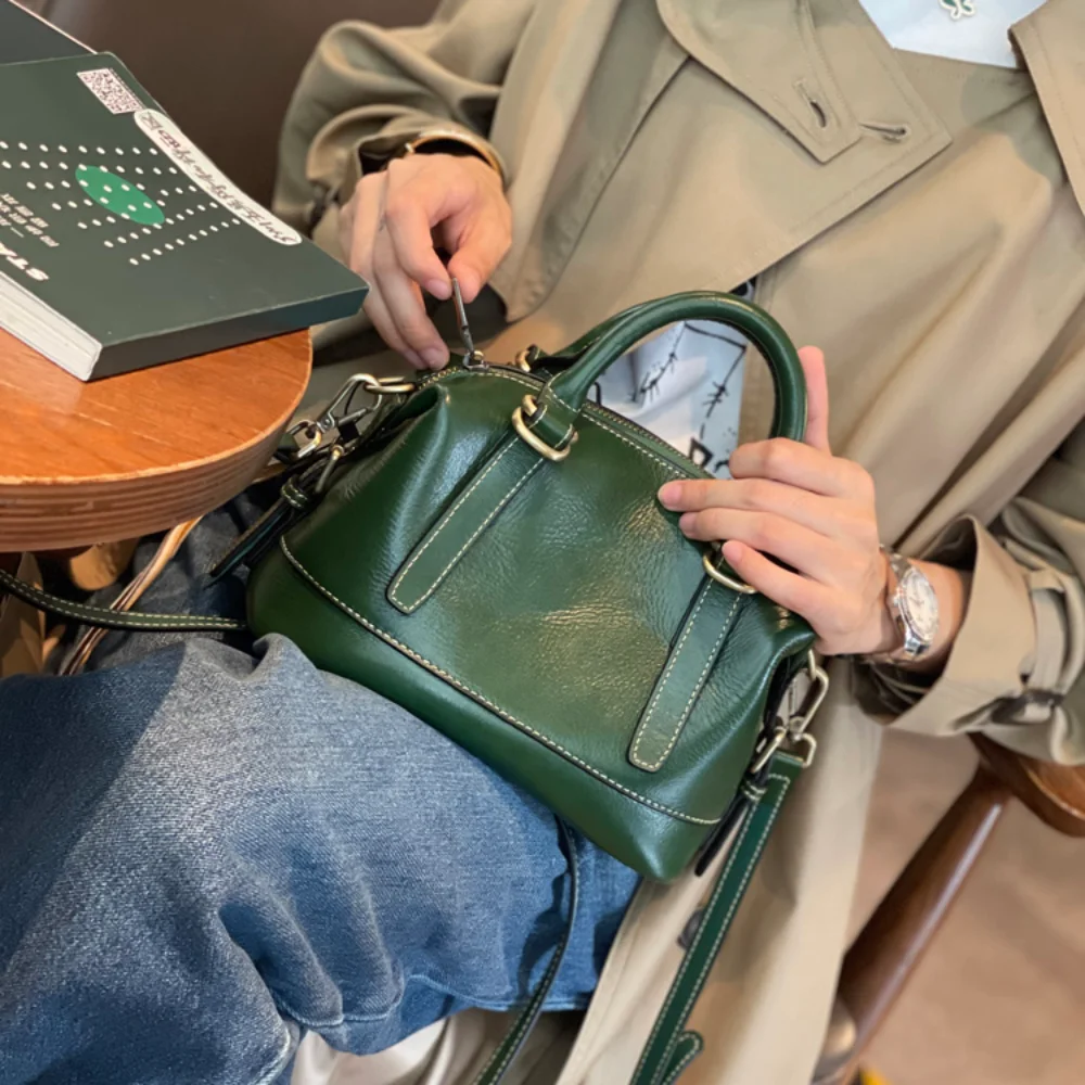 Borsa a tracolla da donna in vera pelle con cera d\'olio Vintage di alta qualità verde marrone rossiccio borsa a mano per pendolari da ufficio