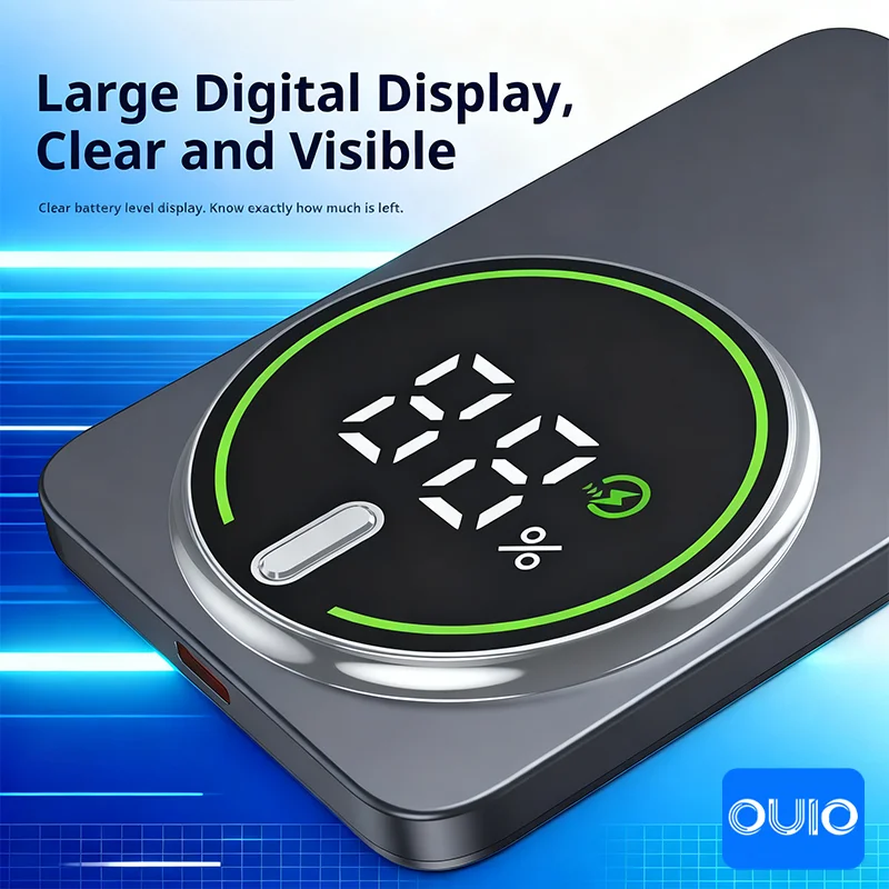 50000mAh 3C شهادة رقيقة قوة البنك الترا المغناطيسي اللاسلكية شحن سريع شاشة عرض البطارية المحمولة آيفون سامسونج