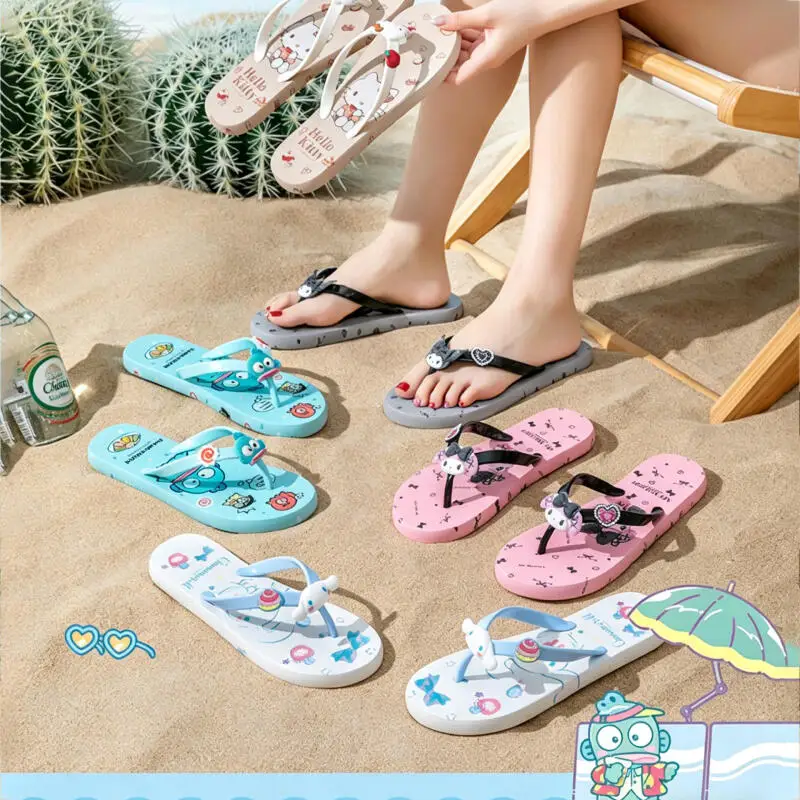 

Anime My Melody Summer Slippers Kuromi Girls Beach Slipper Sandals Outside Sportswear Womens Flip Flops Beach Vacation Sandals