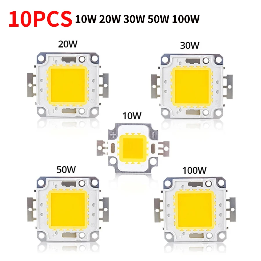 10pcs LED Chip 10W 20W 30W 50W 100W DC 12V 32V 36V Backlight Diode Lamps Beads LED Matrix For DIY Flood Light Bulbs Spotlights