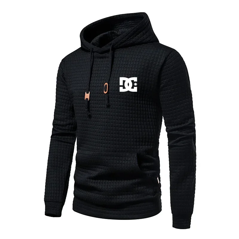 

2026 New Spring Autumn Europe Men Letters Printed Casual Large Pocket Hoodie Small Plaid Jacquard Plus Size Streetwear Hip Hop