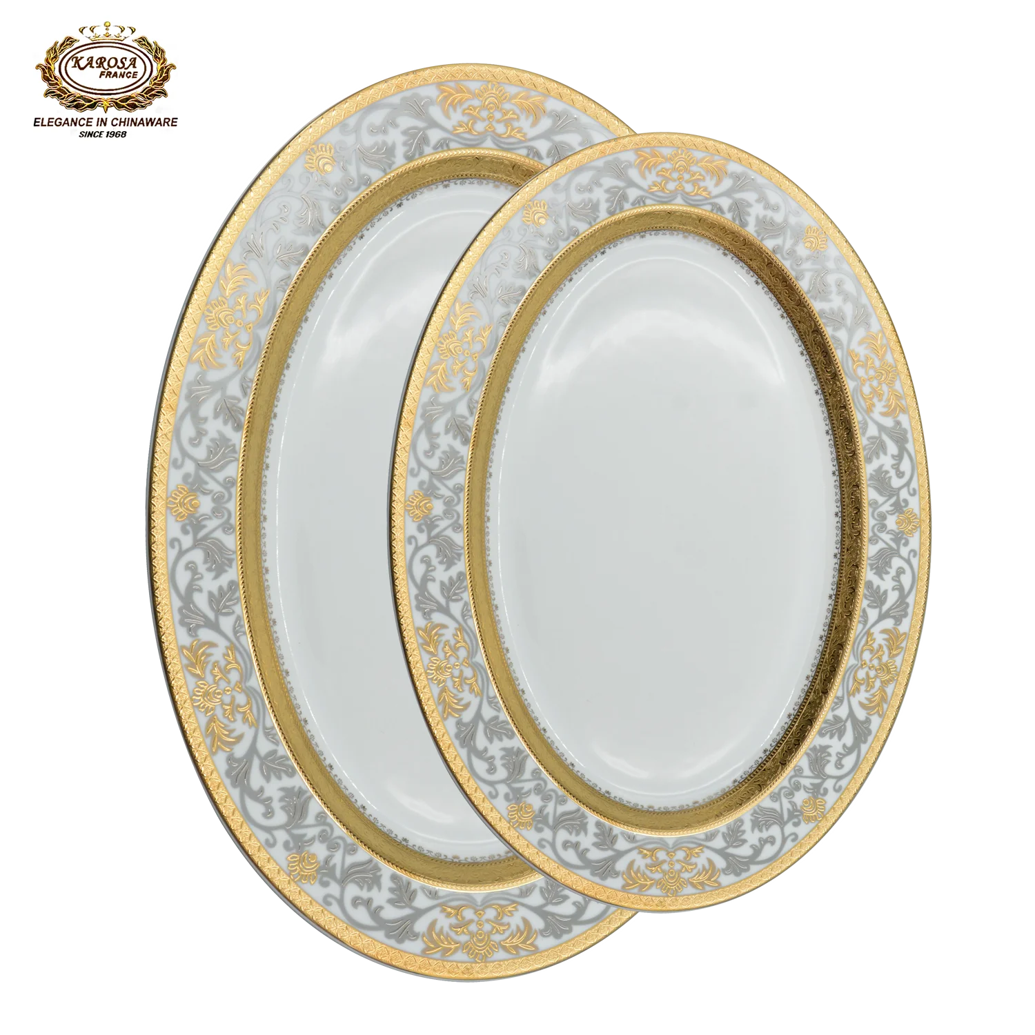 Gold Customized Oval Plate Set 3pcs Fish Plate Set Wedding Hotel Catering Service Plate