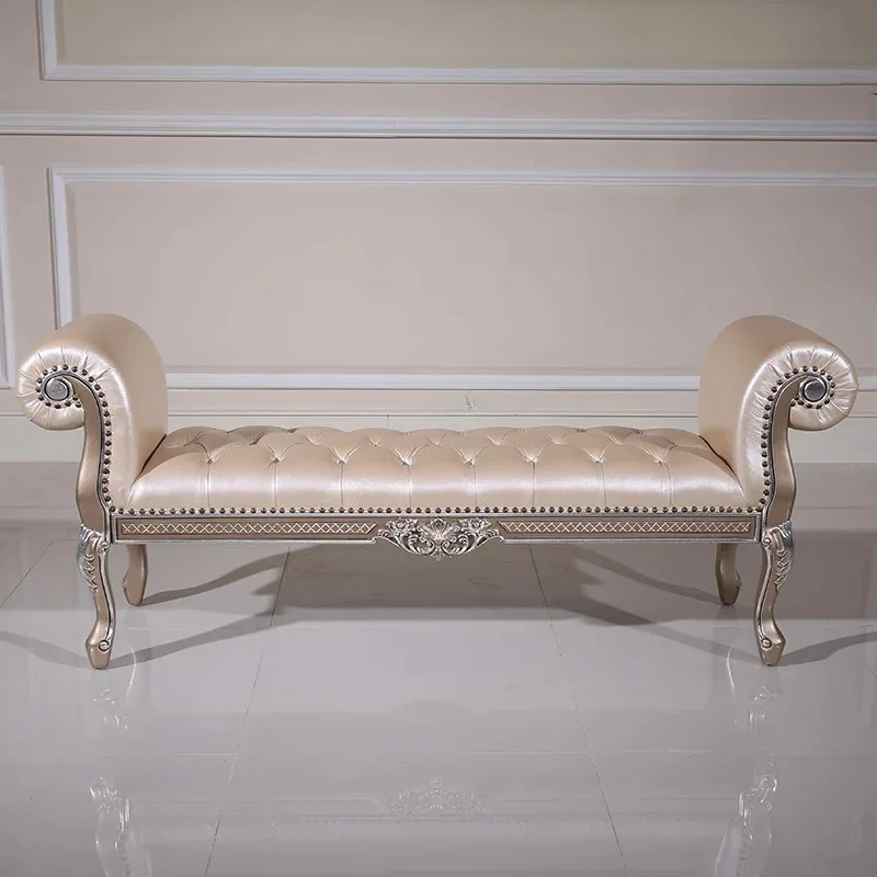 

A44 Court French Baroque Sail Stool European Solid Wood Leather Shoe Changing Stool Luxury Fabric