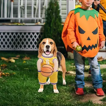 Dog Basketball Costume With Ball Pet Halloween Funny Dress Up Breathable Pet Basketball Star Costume For Large Medium Cats 4