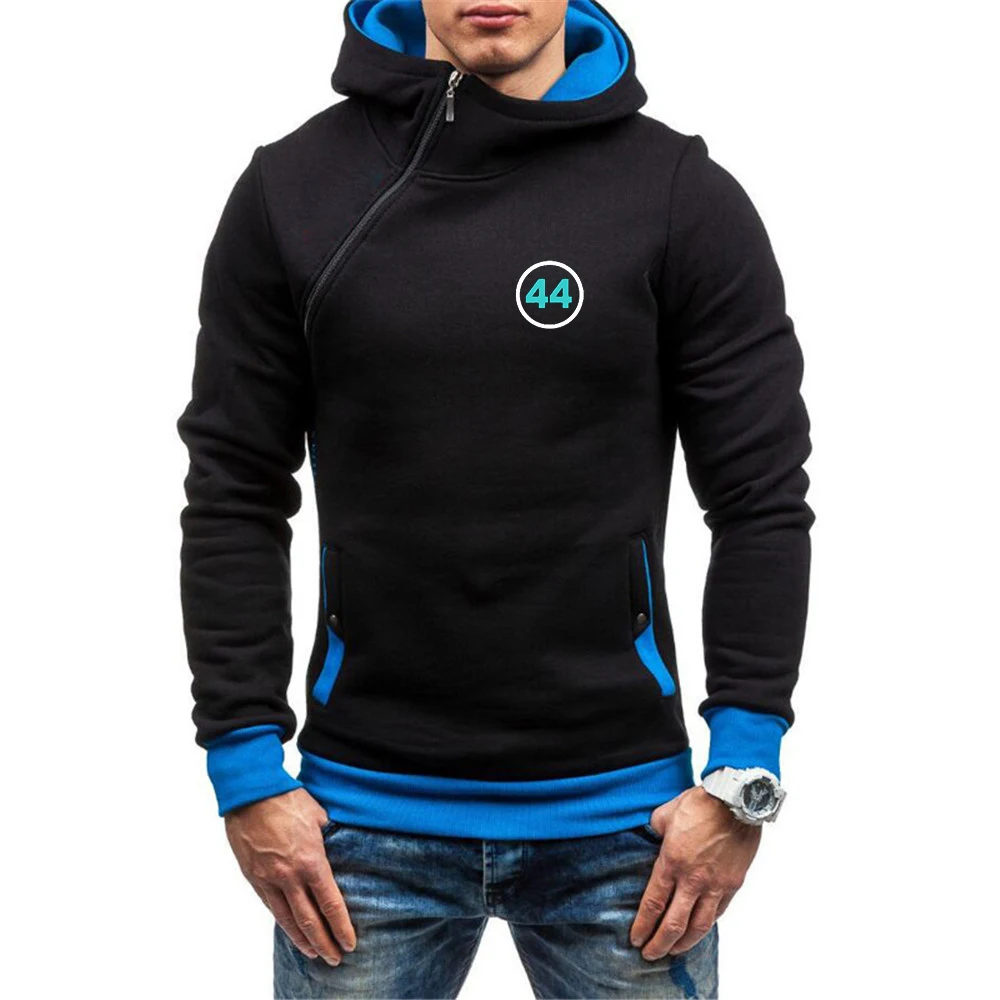 F1 Driver Lewis Hamilton Digital 44 Men's New Spring Fitness Hoodies Oblique Zipper Sweatshirts Fashion Sportswear Slim Fit Tops