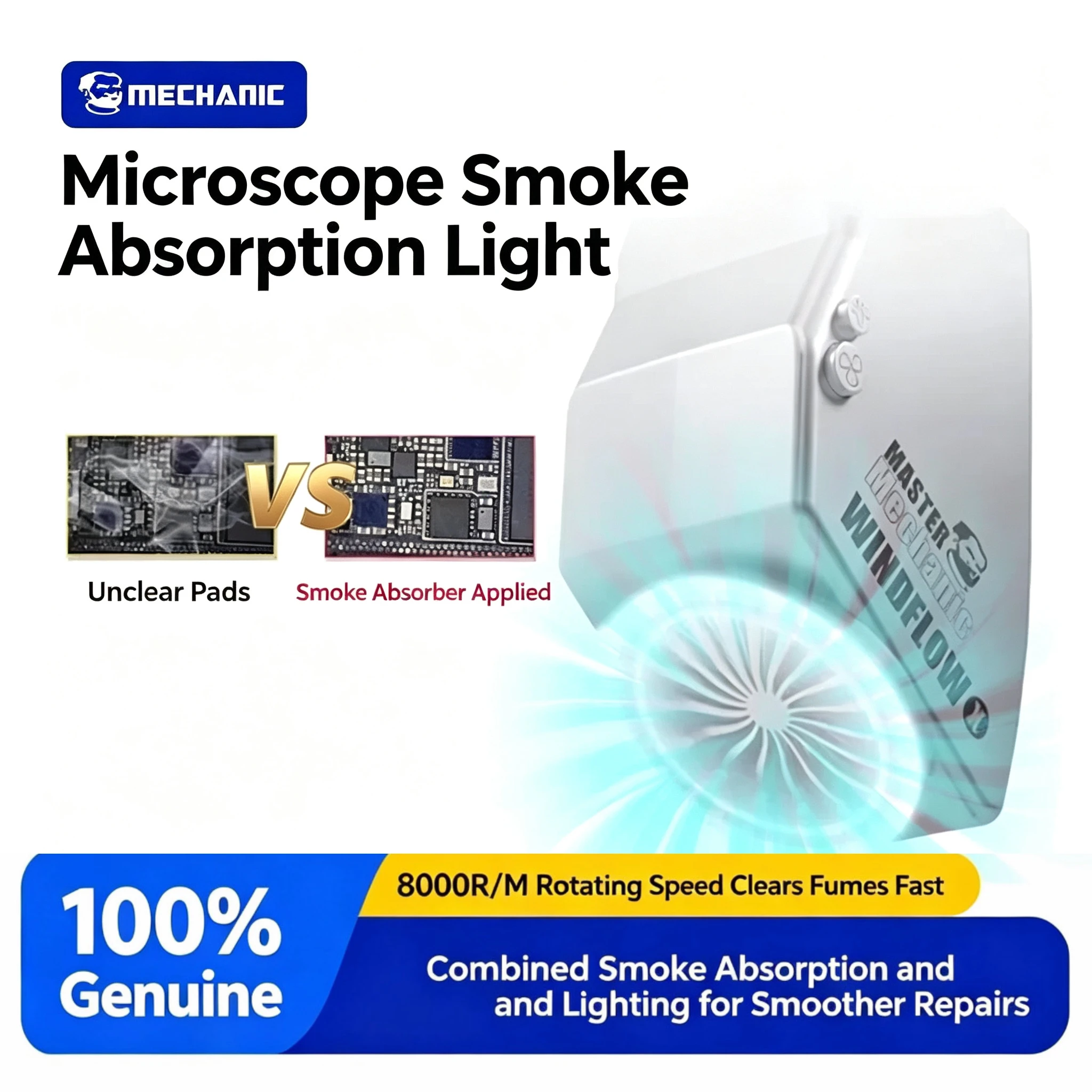 Mechanic 2 in 1 8000R/M Microscope Fume Extractor With Ring Light 4 Gear Smoking Fan for Soldering Oil Smoke Remove Absorb Tool