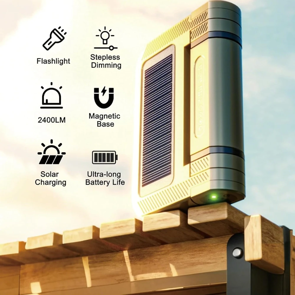 2400LM Solar Lade Tragbare Magnetische Arbeit Licht High Power Faltbare Camping Laterne Im Freien Wasserdichte Dimmen Notfall Lampe