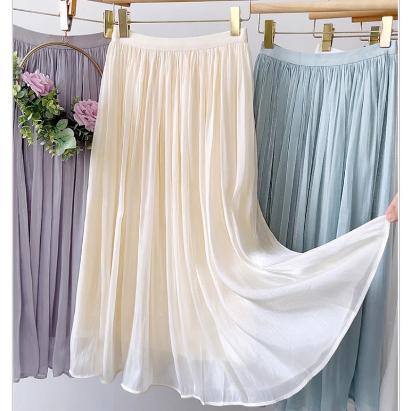 

Temperament Skirt Slim-looking Mid-length A-line Skirt Pendant Elegant Summer High Waist Long Skirt Elegant Large Swing Skirt