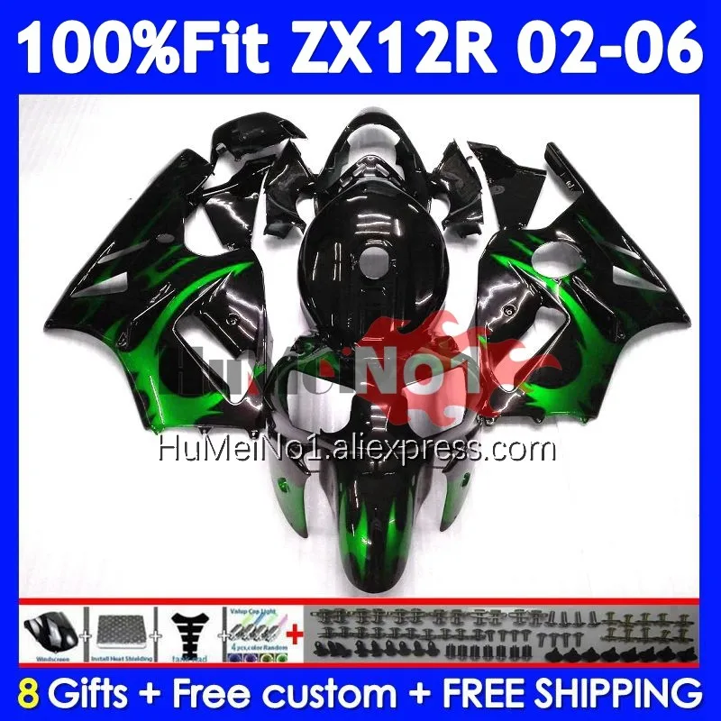 OEM Kit For KAWASAKI NINJA ZX-12R ZX 12R 1200 226No.129 ZX12R Green Flame 02 03 04 05 06 ZX1200 2002 2003 2004 2005 2006 Fairing