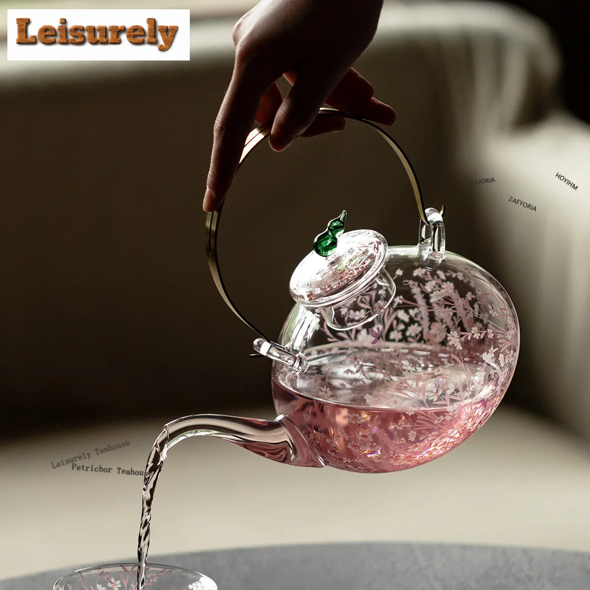880ml Pink White Flowers Glass Boiling Water Kettle Large Capacity Tea Soaking Pot Healthy Tea Kettle Chinese Tea Tea Items