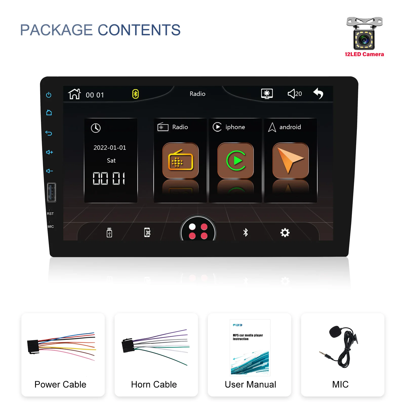 Camecho 1Din Autoradio Universele 9 "Touchscreen Autoradio Draadloze Android Auto Carplay Bluetooth FM Radio Ontvanger Mirrrorlink
