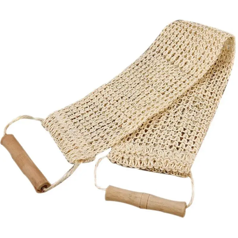 Rub Exfoliating Dead Skin Shower Towel Durable Skin Care Bath Towel Scrubber Sisal Back Strap Wooden Handle