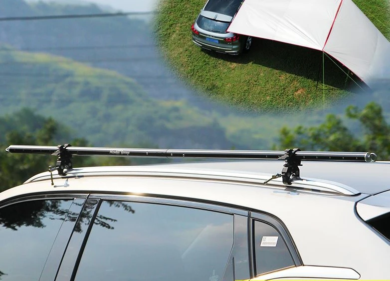 

Car side tent, sunshade, telescopic rod, roof mounted vehicle fixing clip