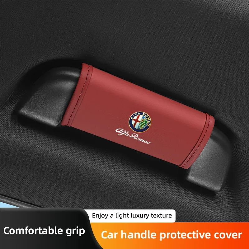 Hub Caps PU Leather Car Handgrip Protective Cover Anti-scratch Handle Case For Alfa Romeo 156 159 147 4C 8C 166 Giulia Giulietta view 2