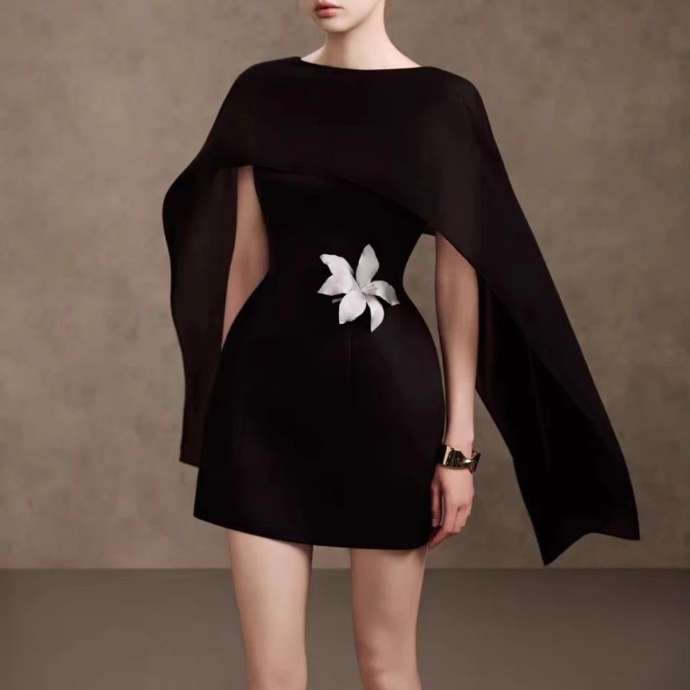 

Elegant Cape Shoulder Cocktail Dresses Sexy Celebrity Short Dress Exquisite High Quality Prom Party Gowns for Women Customized